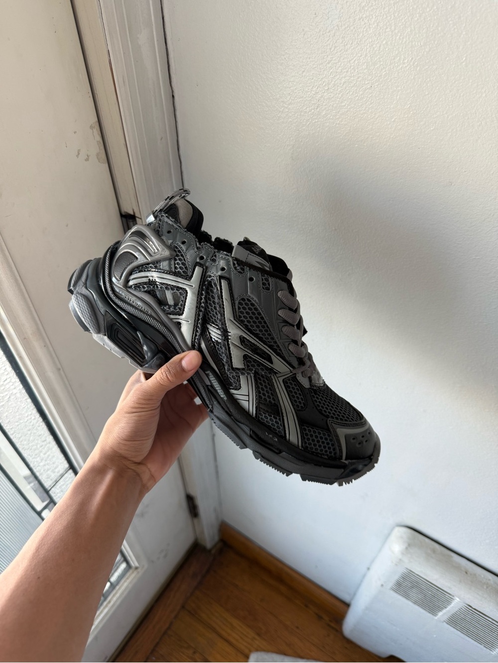 Balenciaga Men's Black and Silver Hybrid Athletic Sneakers
